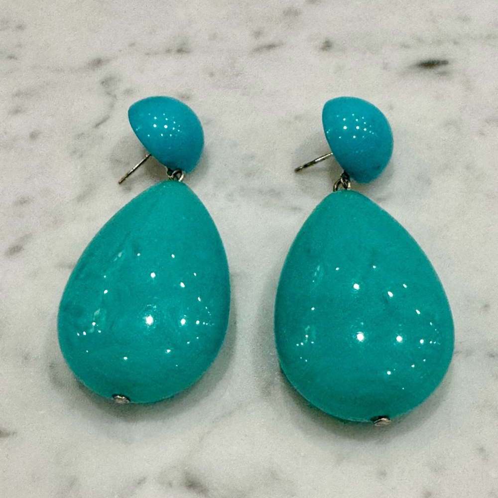 Francine Bramli Paris Turquoise Resin Teardrop Statement Earrings - Picture 4 of 7